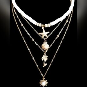 4 in 1 necklaces with charms in gold tone (New)